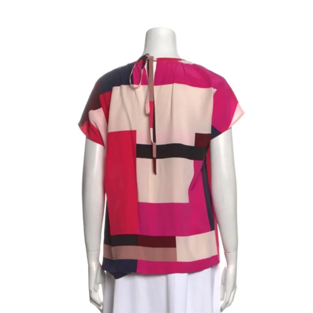 Kate Spade New York Silk Short Sleeve Colorblock Blouse in Pink/Cream Size 0